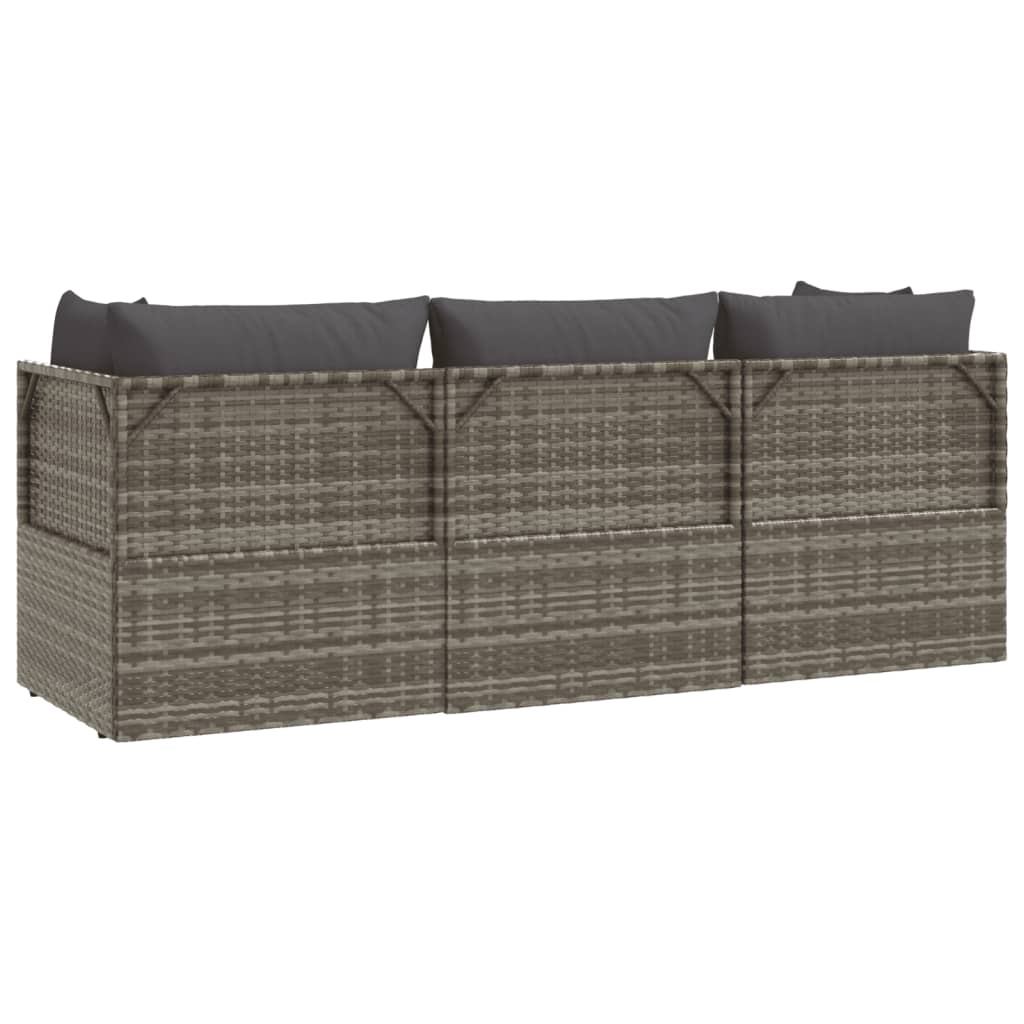 3-tlg. Garten-Lounge-Set mit Kissen Grau Poly Rattan