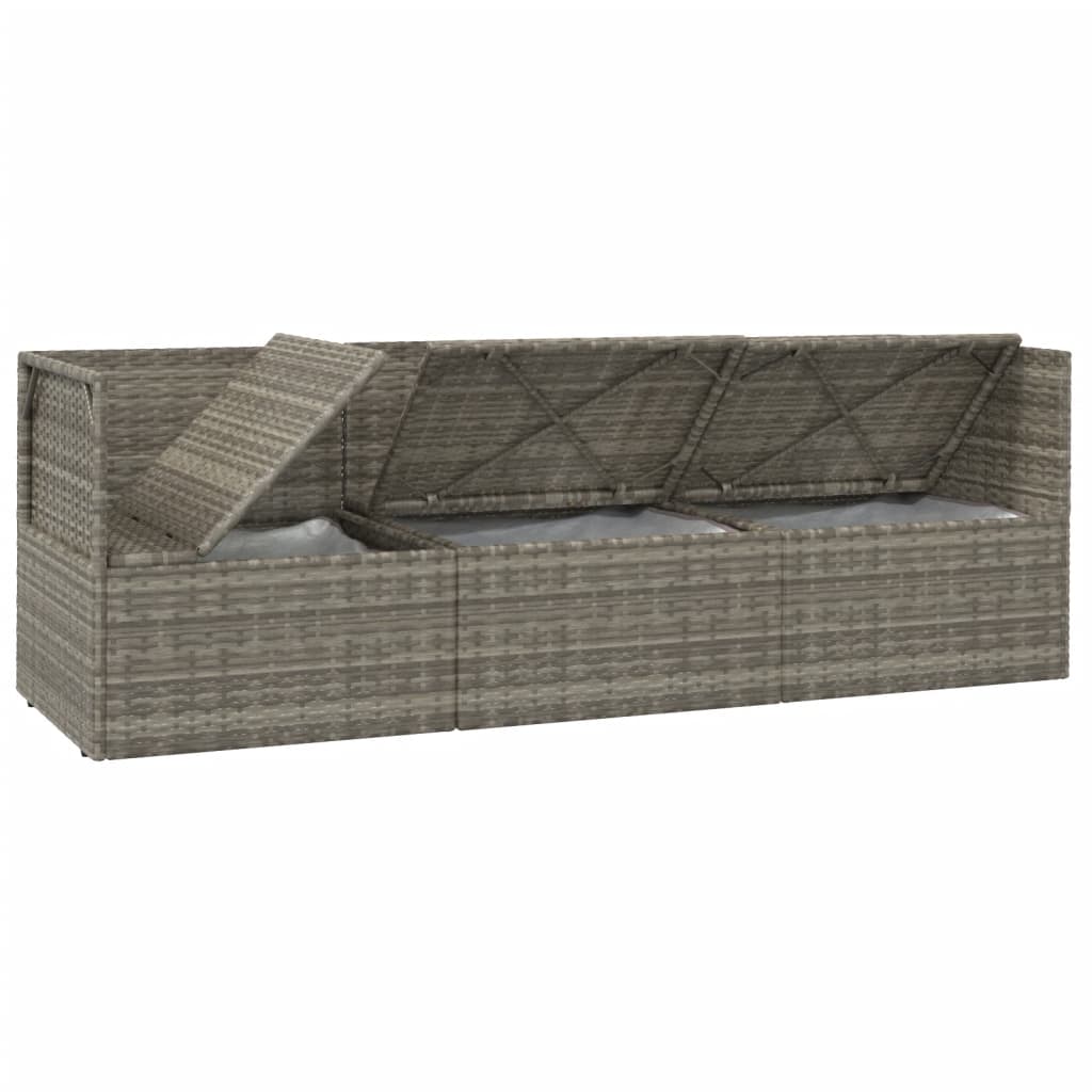 3-tlg. Garten-Lounge-Set mit Kissen Grau Poly Rattan