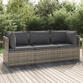3-tlg. Garten-Lounge-Set mit Kissen Grau Poly Rattan