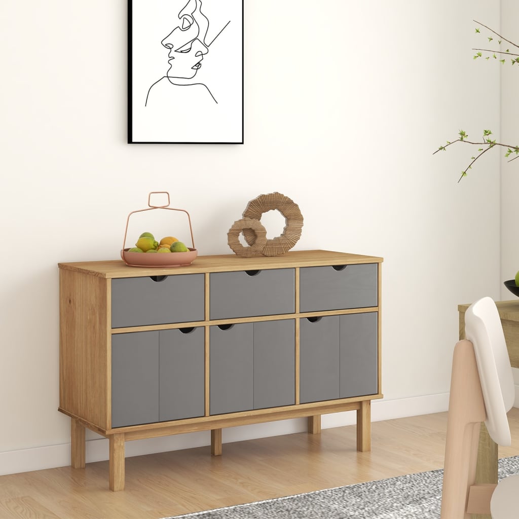 Sideboard OTTA Braun&Grau 114x43x73,5 cm Massivholz Kiefer