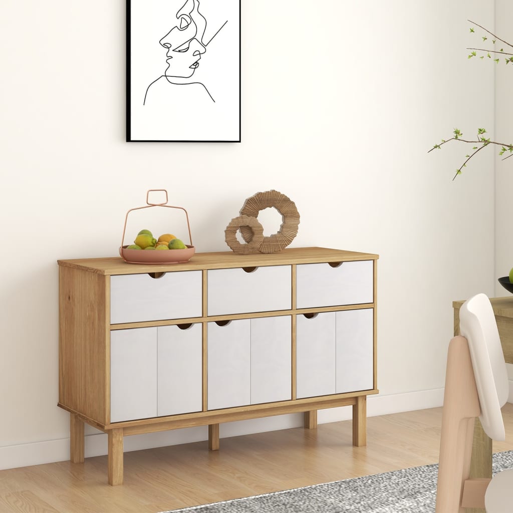Sideboard OTTA Braun&Weiß 114x43x73,5 cm Massivholz Kiefer
