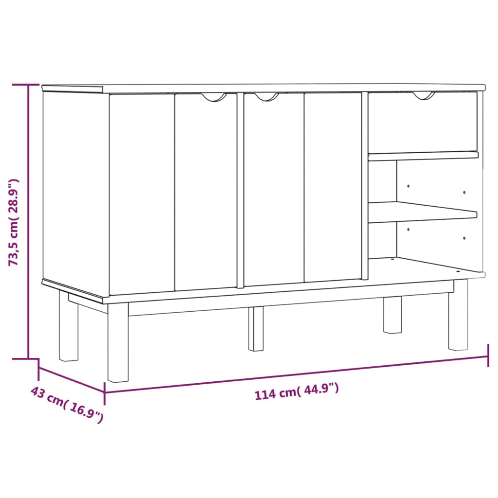 Sideboard OTTA Braun&Weiß 114x43x73,5 cm Massivholz Kiefer