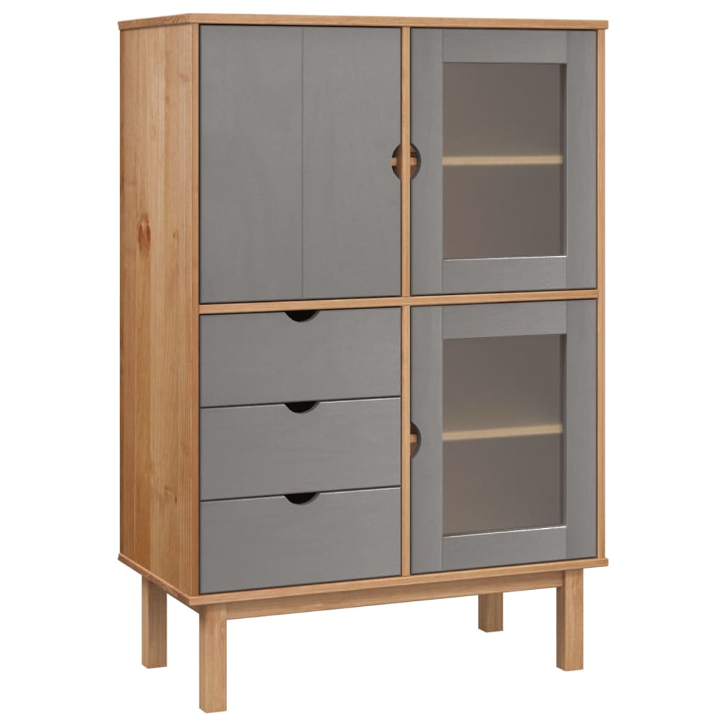 Highboard OTTA Braun&Grau 85x43x125 cm Massivholz Kiefer