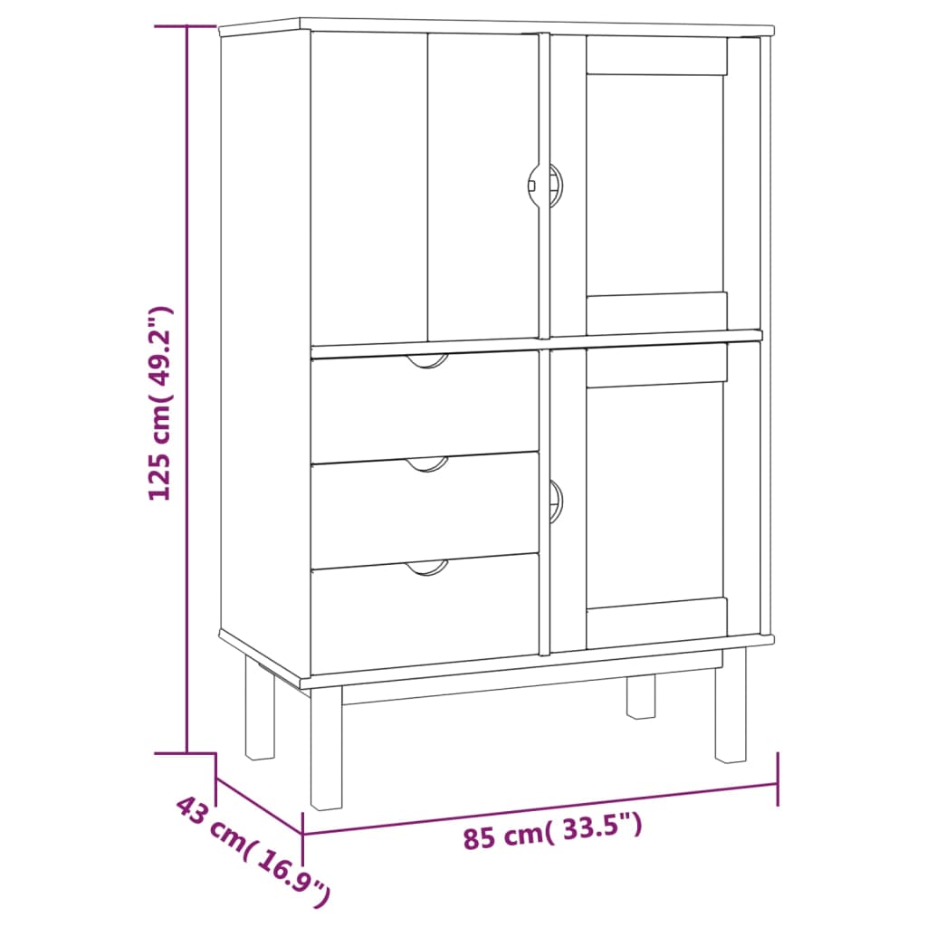 Highboard OTTA Braun&Grau 85x43x125 cm Massivholz Kiefer