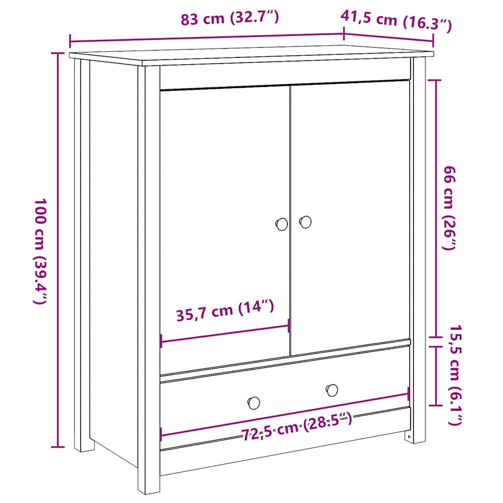 Highboard Honigbraun 83x41,5x100 cm Massivholz Kiefer