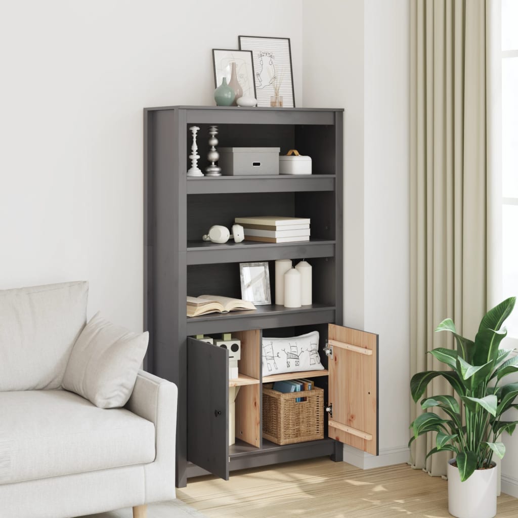 Highboard Grau 80x35x154 cm Massivholz Kiefer