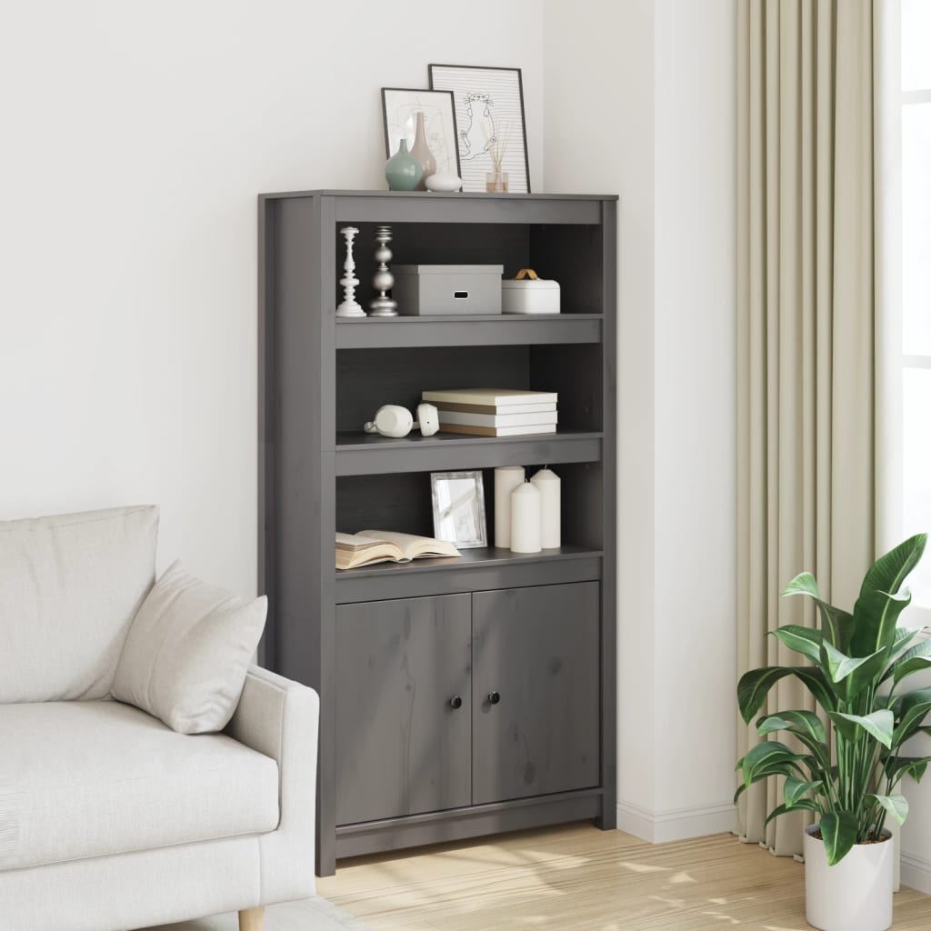 Highboard Grau 80x35x154 cm Massivholz Kiefer