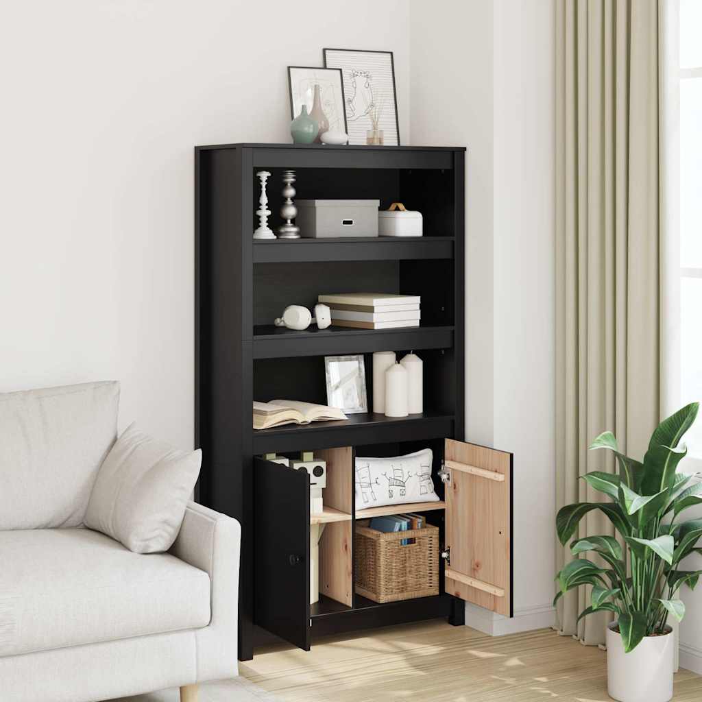Highboard Schwarz 80x35x154 cm Massivholz Kiefer