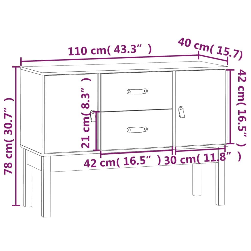 Sideboard 110x40x78 cm Massivholz Kiefer