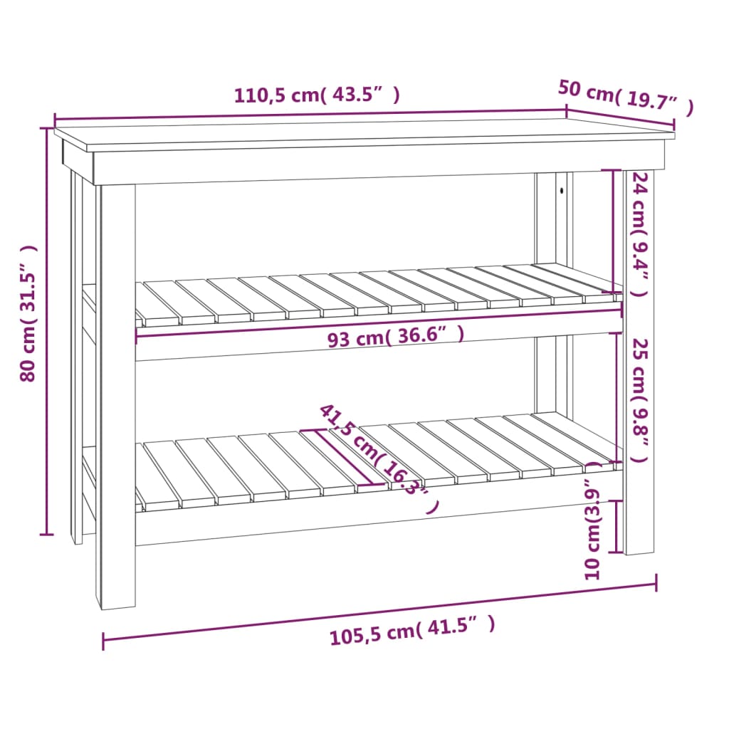 Werkbank 110,5x50x80 cm Massivholz Kiefer