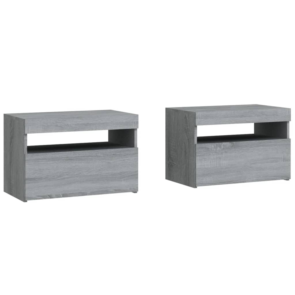 Nachttische 2 Stk. mit LED-Leuchten Grau Sonoma 60x35x40 cm