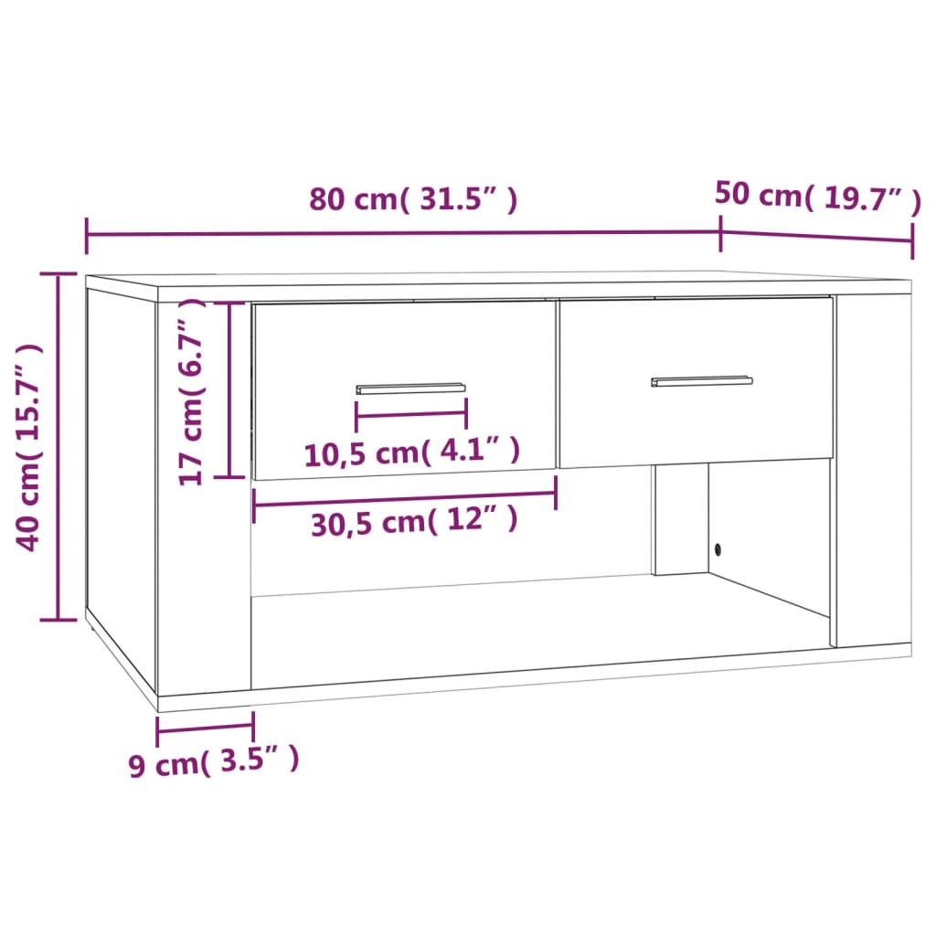 Couchtisch Sonoma-Eiche 80x50x40 cm Holzwerkstoff