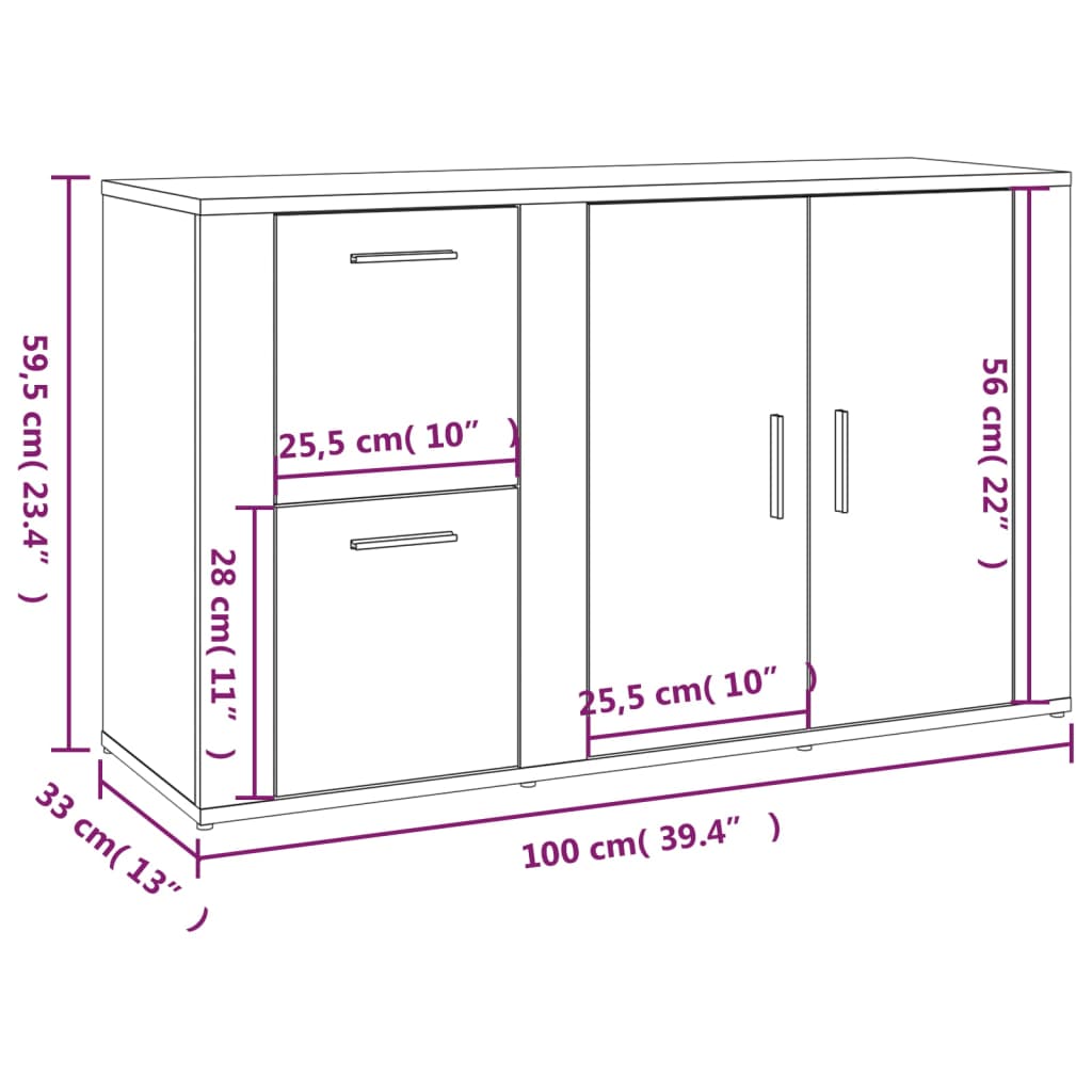 Sideboard Grau Sonoma 100x33x59,5 cm Holzwerkstoff