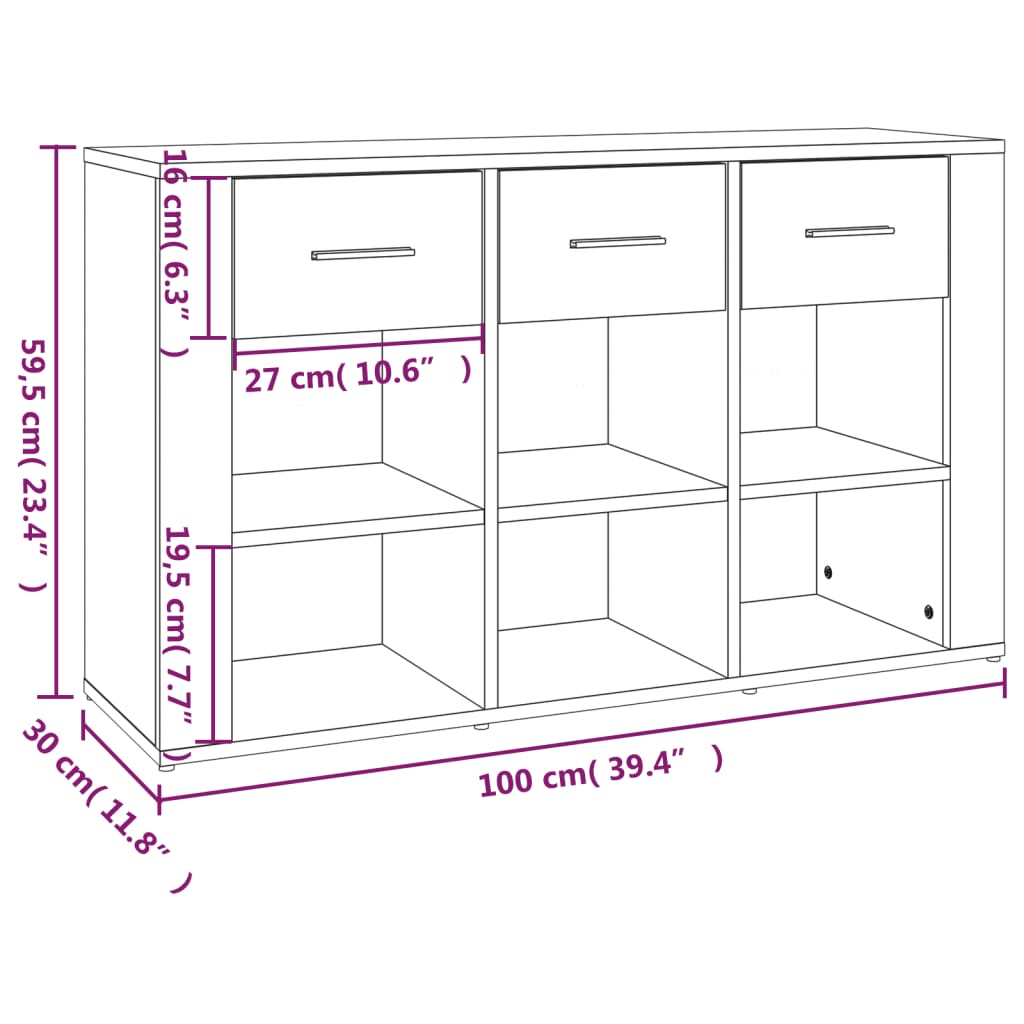 Sideboard Grau Sonoma 100x30x59,5 cm Holzwerkstoff