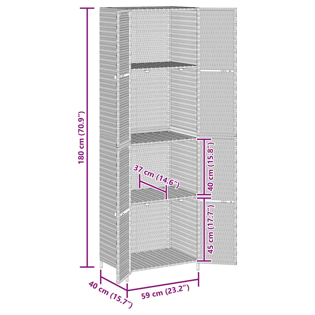 Gartenschrank Schwarz 59x40x180 cm Poly Rattan