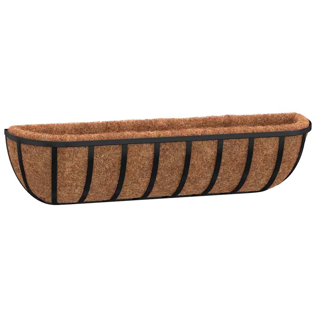 Wand-Pflanzkörbe 2 Stk. Kokoseinlage Schwarz 61x19x16 cm Stahl