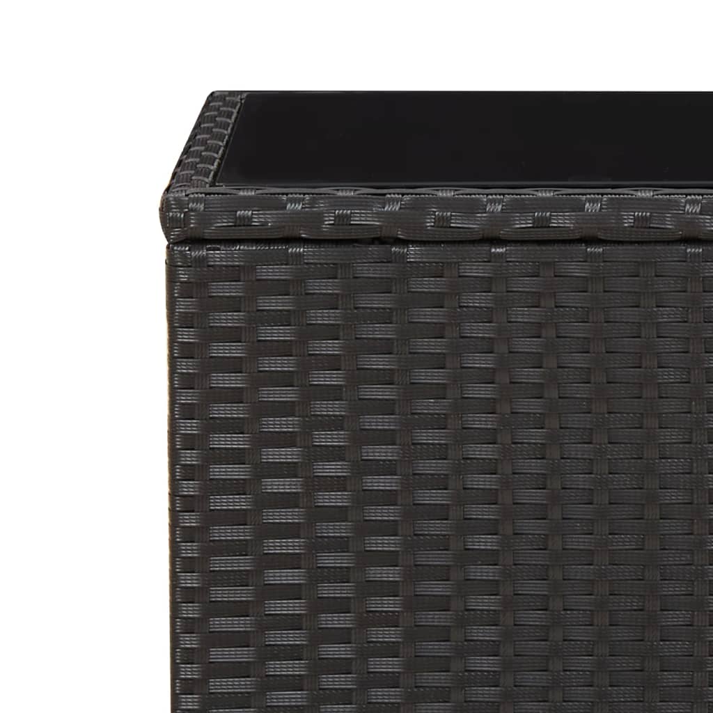 Beistelltisch mit Glasplatte Schwarz Poly Rattan & Hartglas