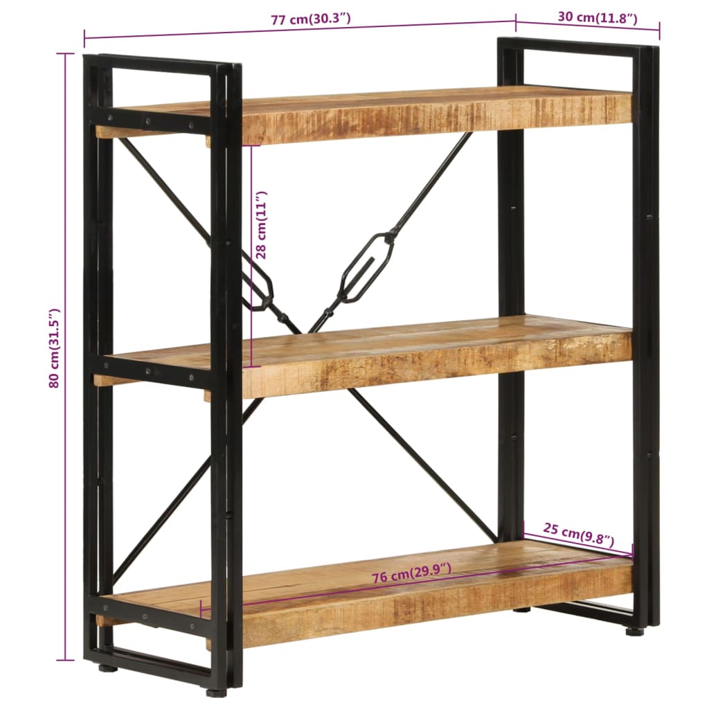 Bücherregal 3 Fächer 77x30x80 cm Massivholz Mango und Eisen