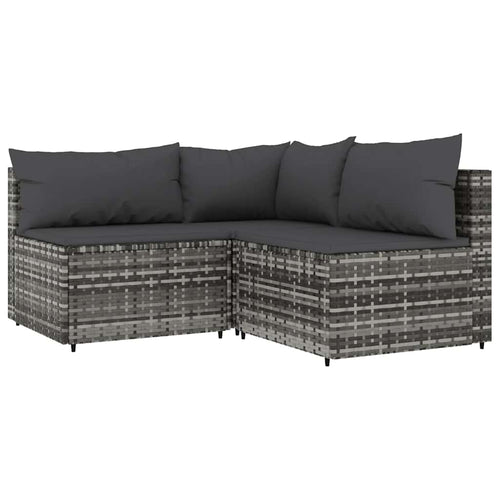 3-tlg. Garten-Lounge-Set mit Kissen Grau Poly Rattan
