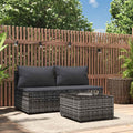 3-tlg. Garten-Lounge-Set mit Kissen Grau Poly Rattan