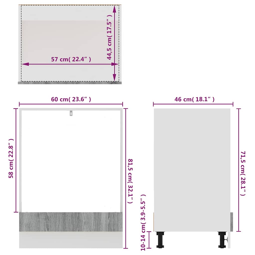 Herdumbauschrank Lyon Grau Sonoma 60x46x81,5 cm Holzwerkstoff