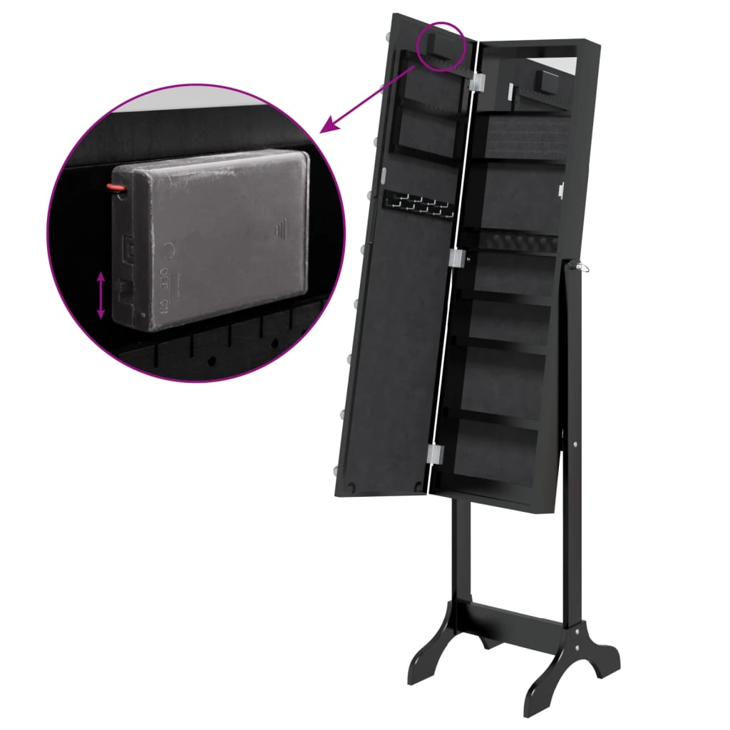 Standspiegel mit LED Schwarz 34x37x146 cm