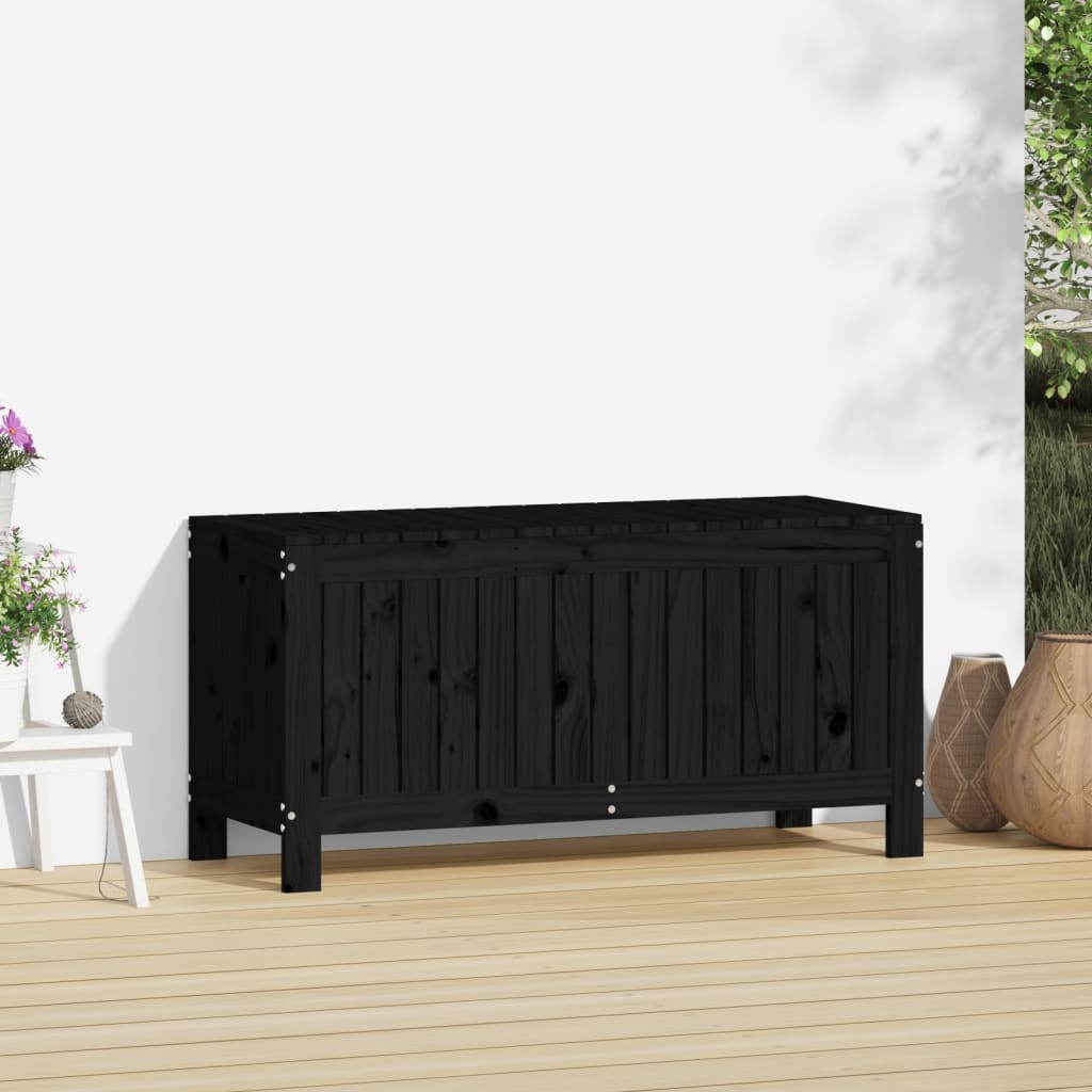 Gartentruhe Schwarz 108x42,5x54 cm Massivholz Kiefer