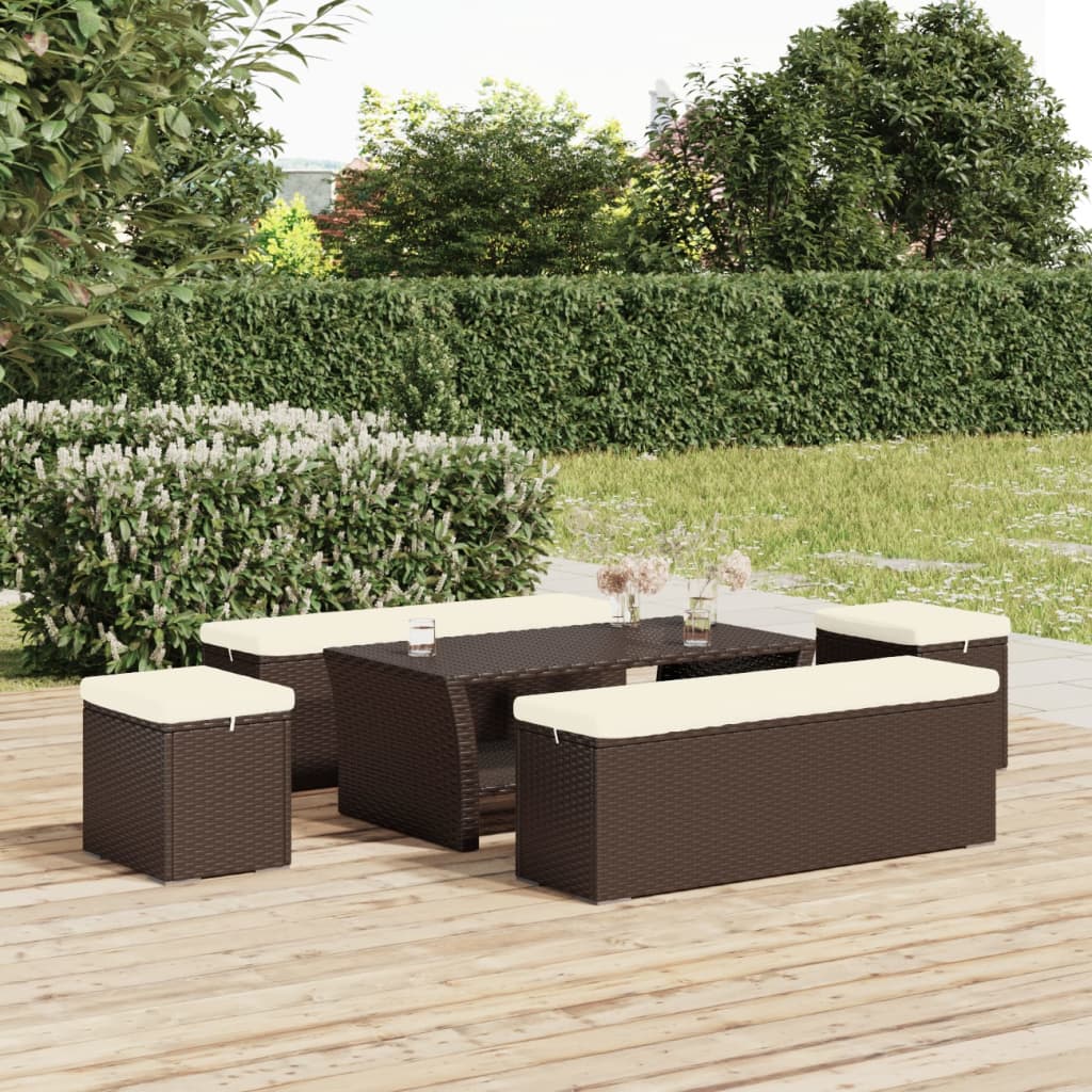 Hocker mit Kissen Braun 40x30x40 cm Poly Rattan