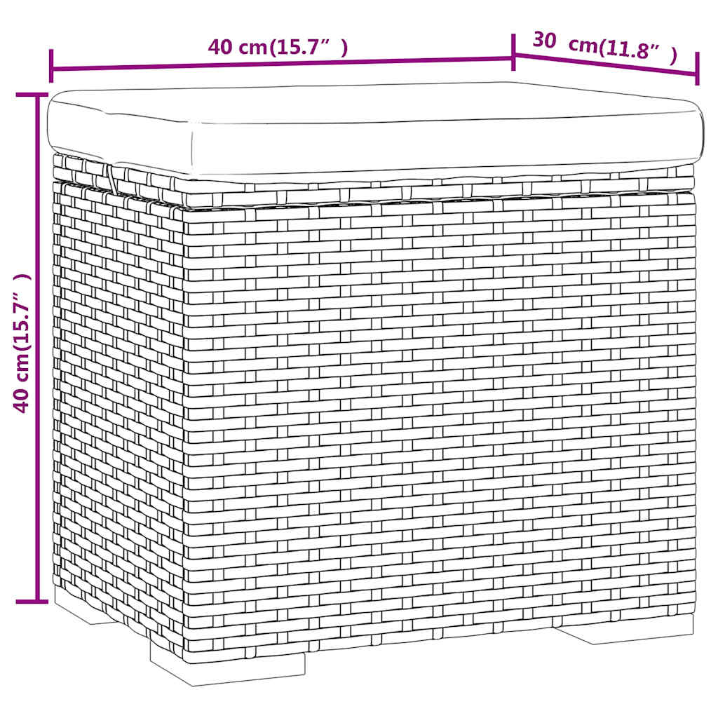 Hocker mit Kissen Braun 40x30x40 cm Poly Rattan