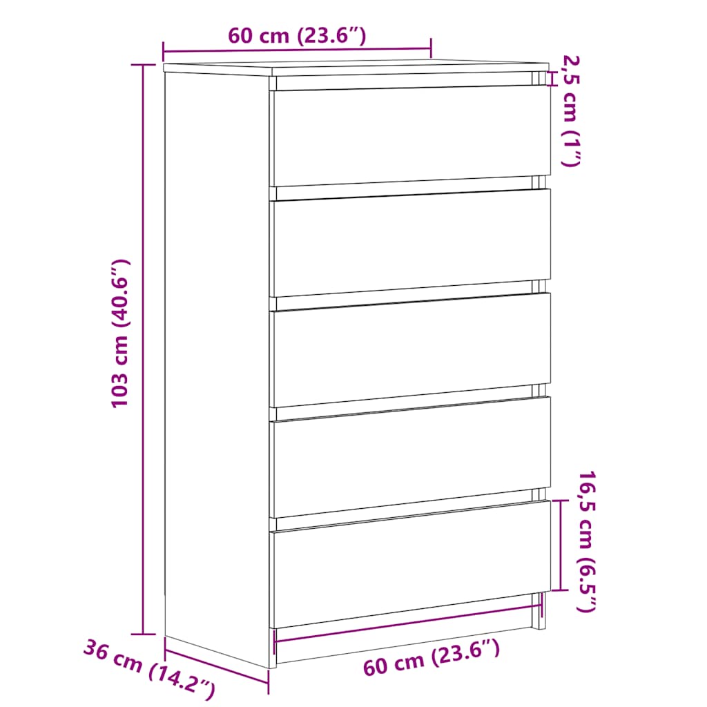 Schubladenschrank Schwarz 60x36x103 cm Holzwerkstoff