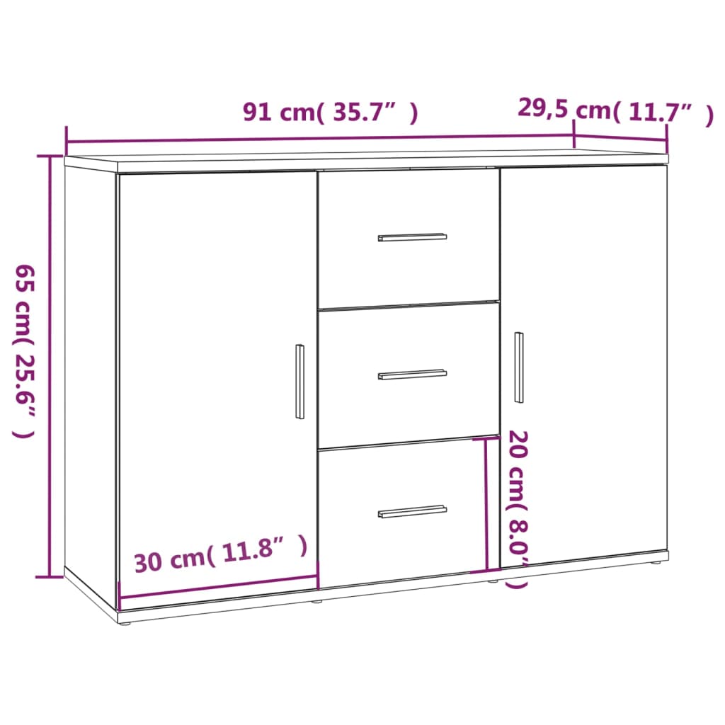 Sideboard Weiß 91x29,5x65 cm Holzwerkstoff