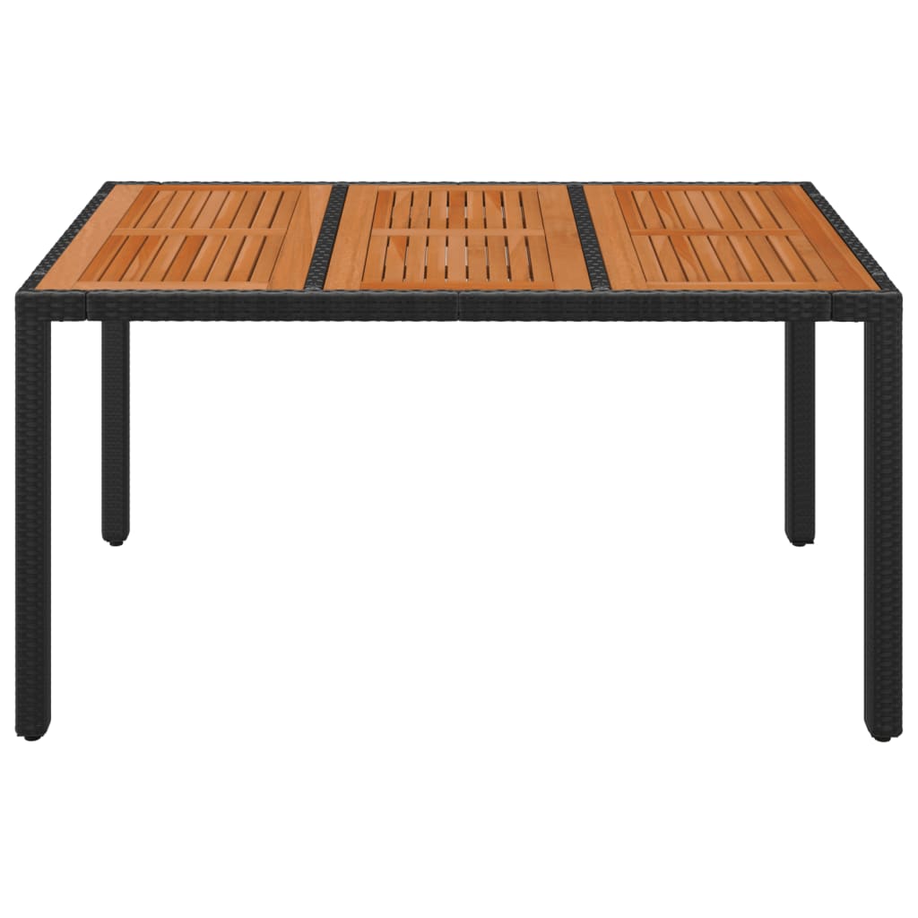 Gartentisch mit Holzplatte Schwarz 150x90x75 cm Poly Rattan