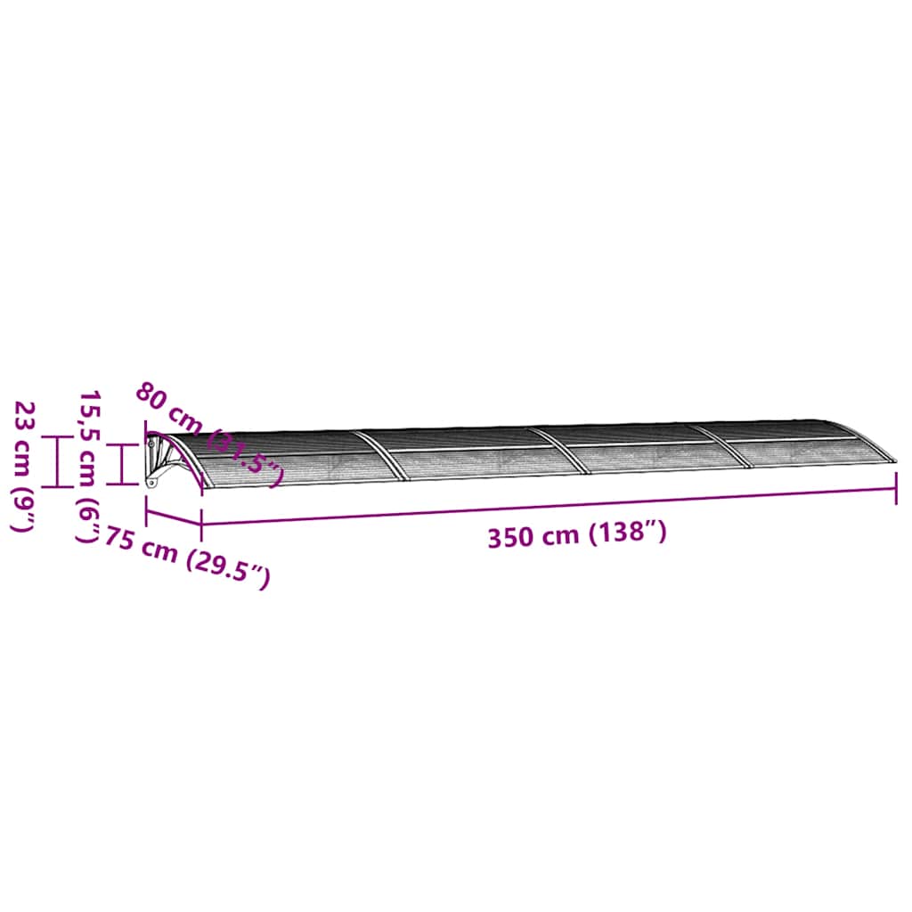 Türvordach Grau und Transparent 350x75 cm Polycarbonat