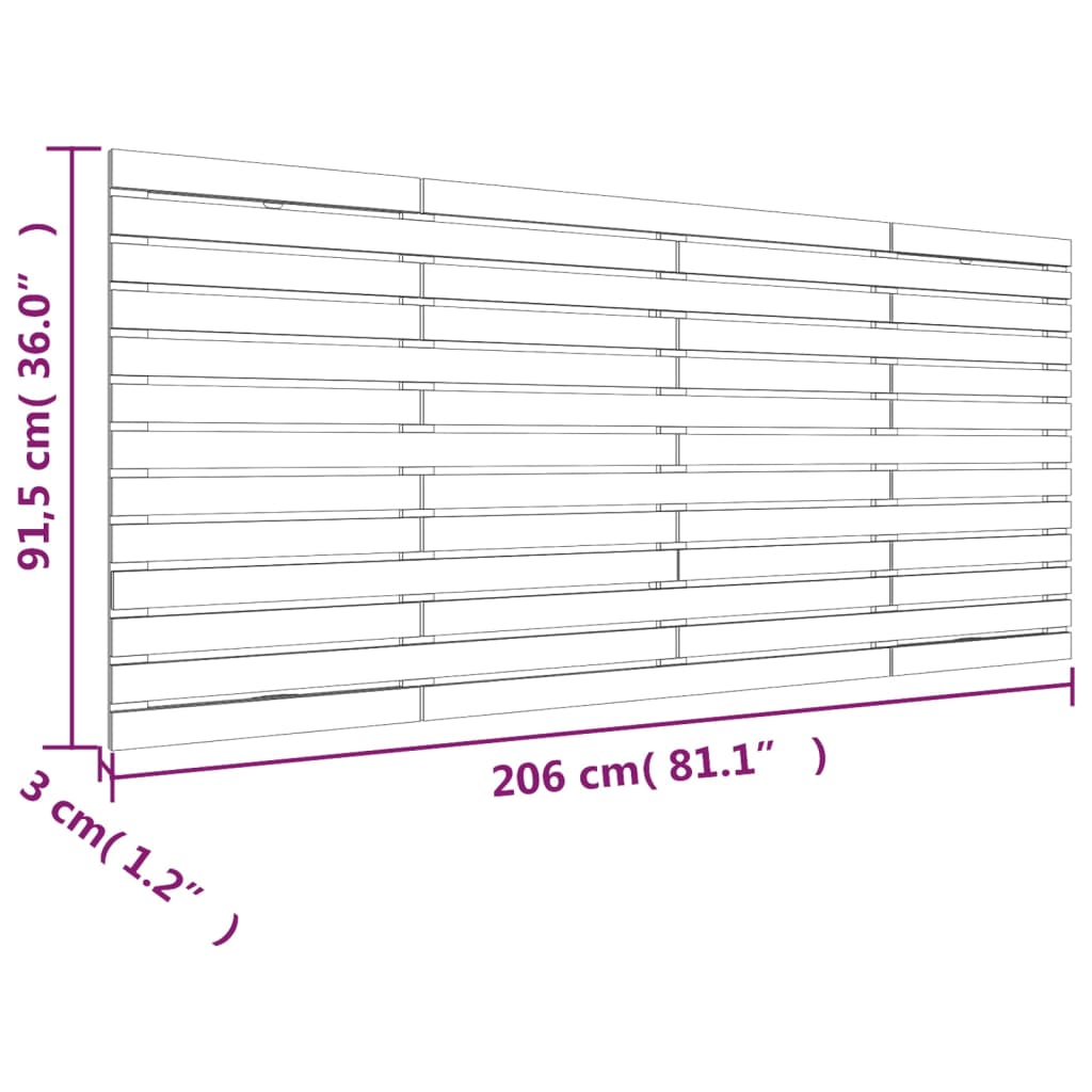 Wand-Kopfteil Grau 206x3x91,5 cm Massivholz Kiefer