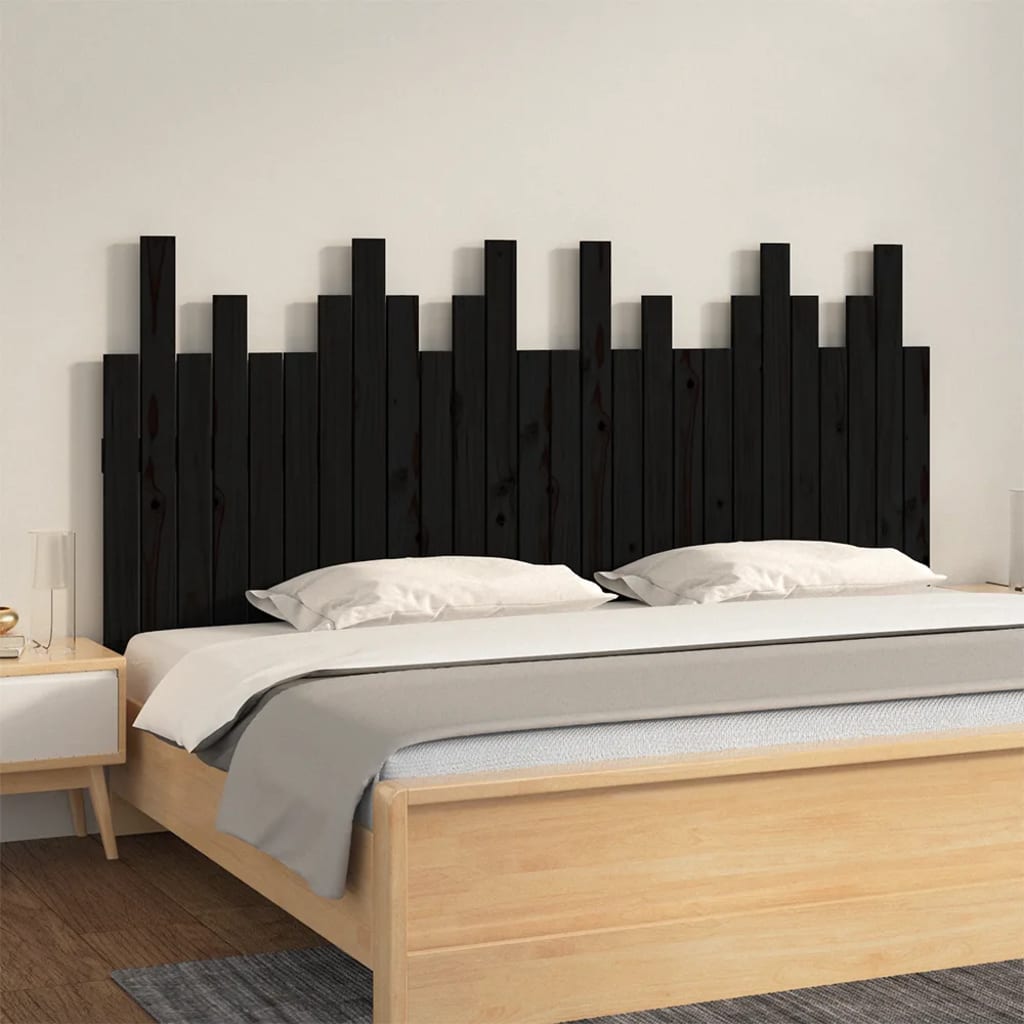 Wand-Kopfteil Schwarz 166x3x80 cm Massivholz Kiefer