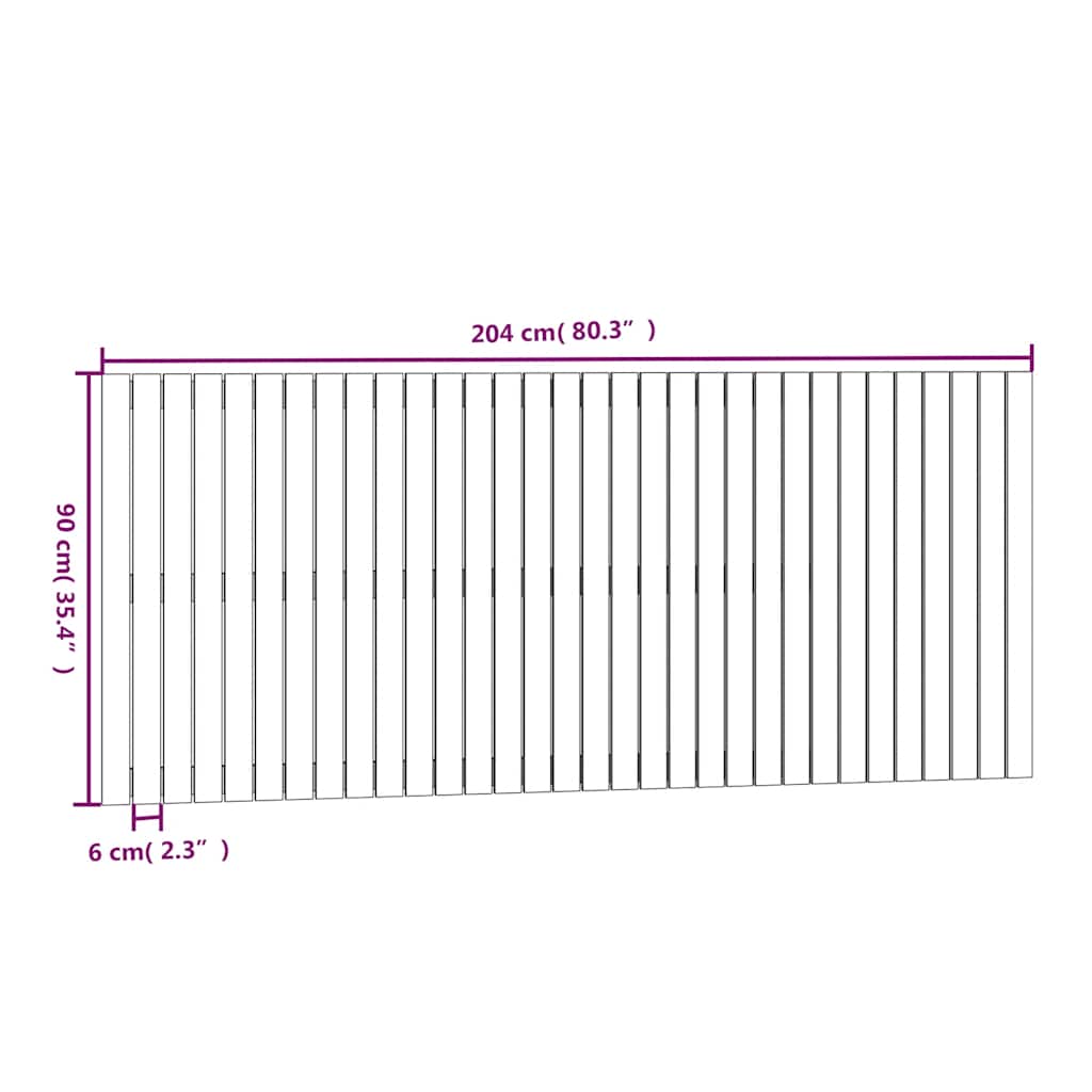 Wand-Kopfteil Grau 204x3x90 cm Massivholz Kiefer