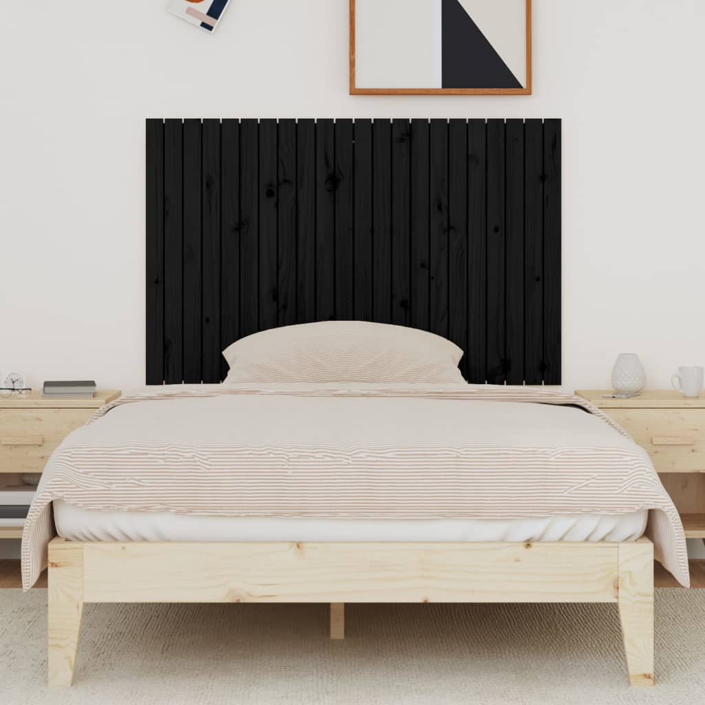 Wand-Kopfteil Schwarz 140x3x90 cm Massivholz Kiefer