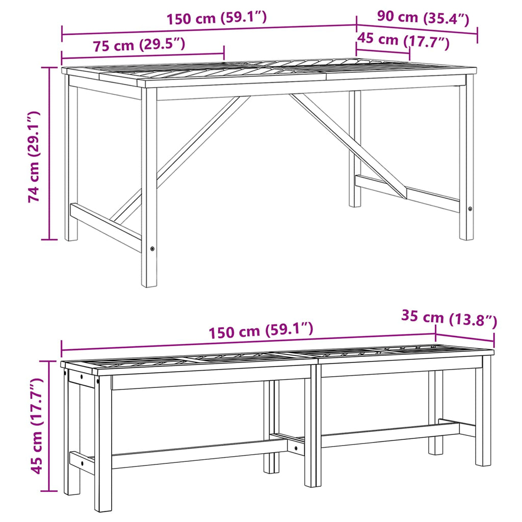 Garten Essgruppe 3 pcs Braun Massivholz Akazie