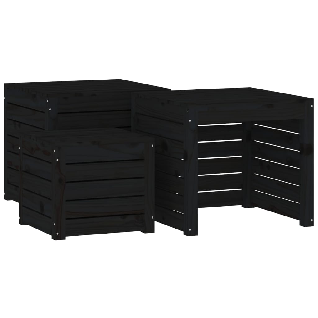 3-tlg. Gartenbox-Set Schwarz Massivholz Kiefer