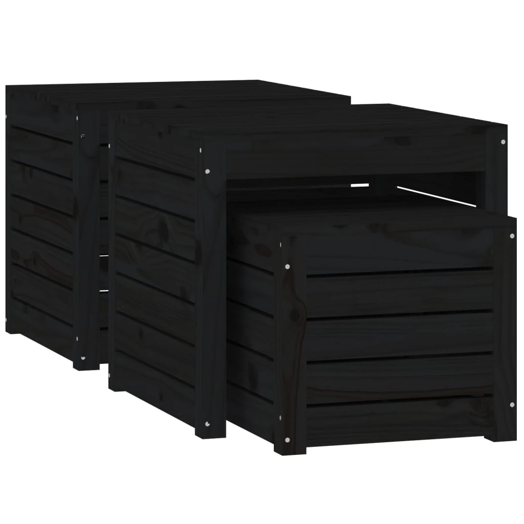 3-tlg. Gartenbox-Set Schwarz Massivholz Kiefer