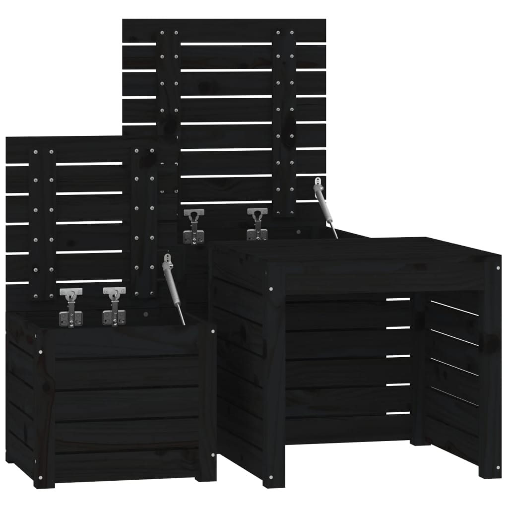 3-tlg. Gartenbox-Set Schwarz Massivholz Kiefer