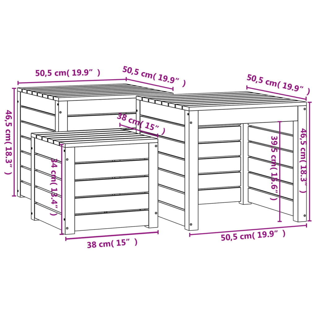 3-tlg. Gartenbox-Set Schwarz Massivholz Kiefer