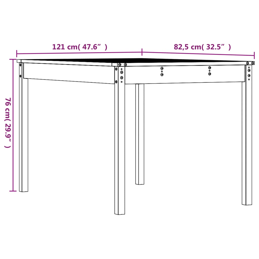 Gartentisch Grau 121x82,5x76 cm Massivholz Kiefer