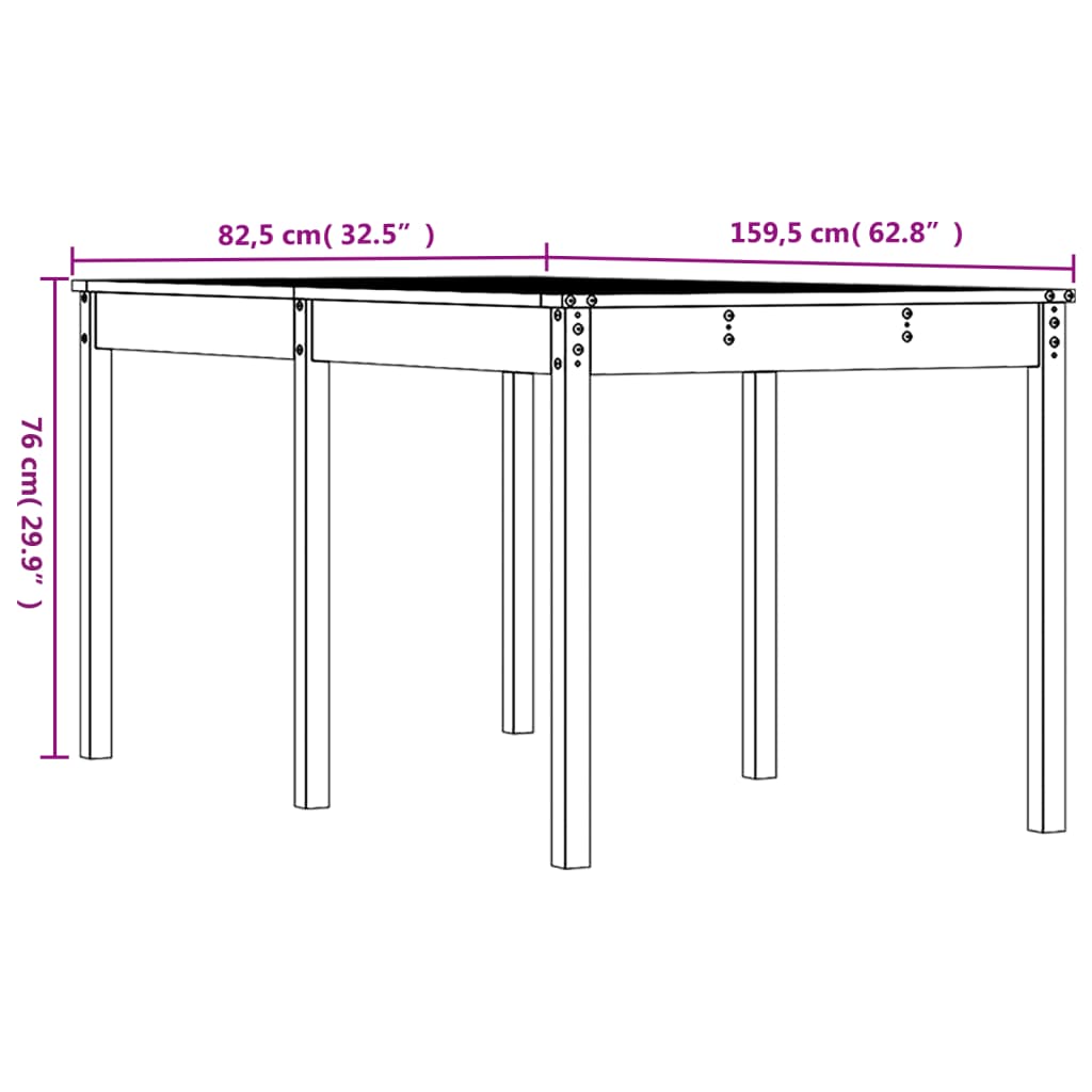 Gartentisch 159,5x82,5x76 cm Massivholz Kiefer