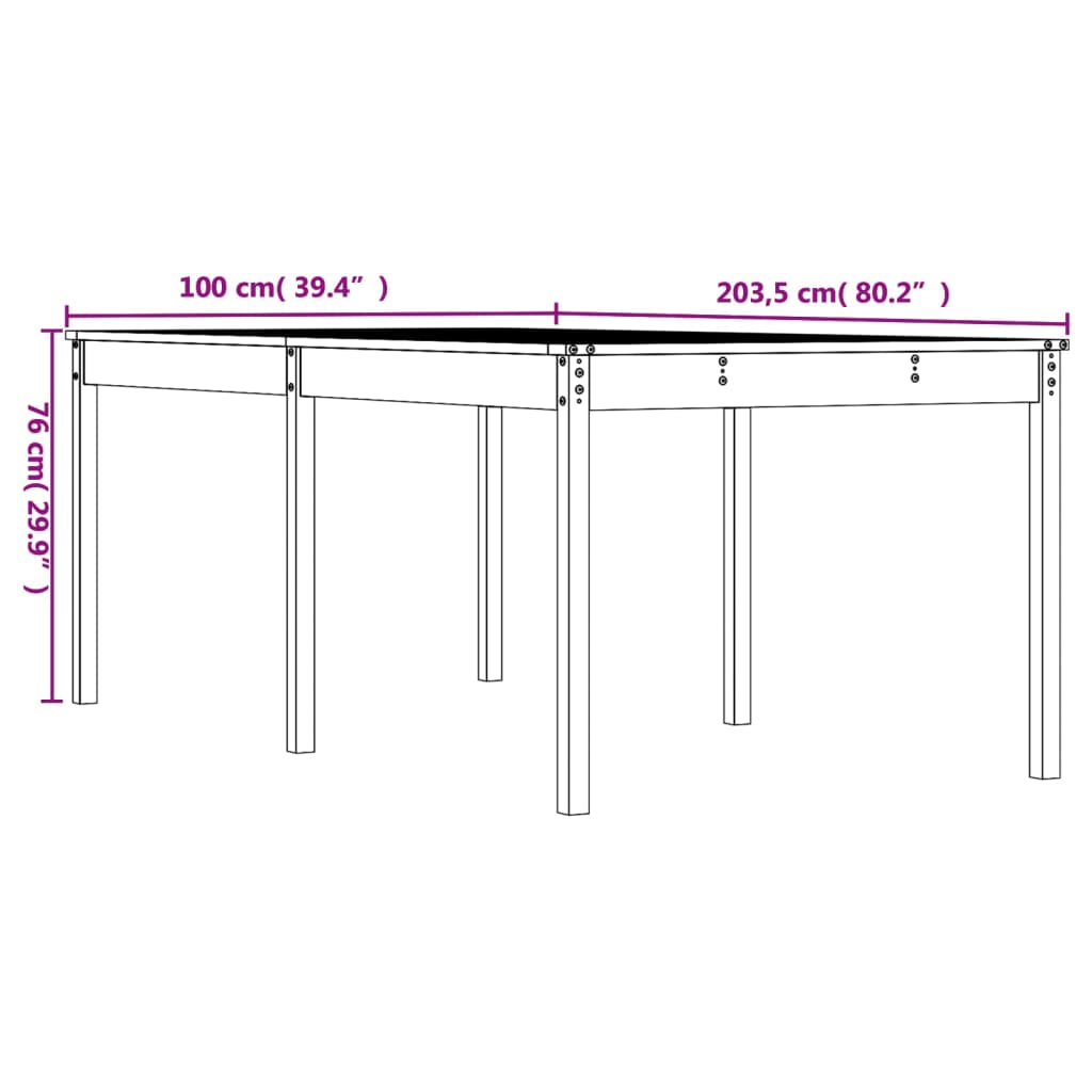 Gartentisch Honigbraun 203,5x100x76 cm Massivholz Kiefer