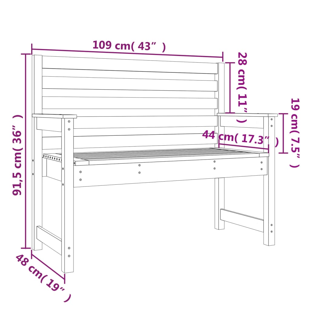 Gartenbank Schwarz 109x48x91,5 cm Massivholz Kiefer