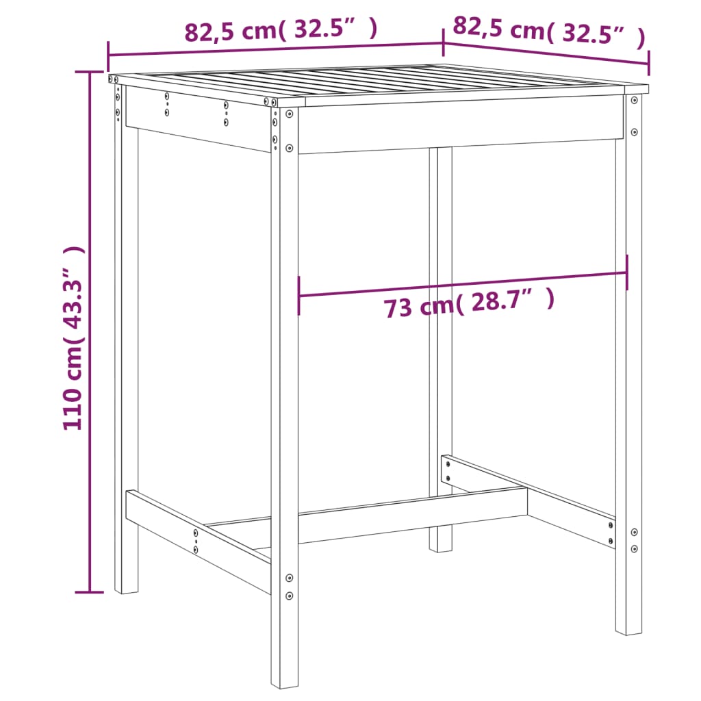 Gartentisch 82,5x82,5x110 cm Massivholz Kiefer