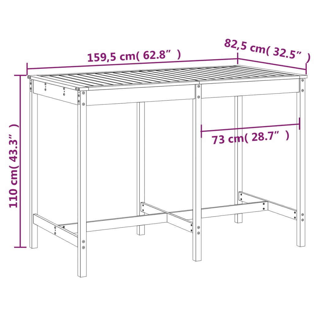 Gartentisch 159,5x82,5x110 cm Massivholz Kiefer