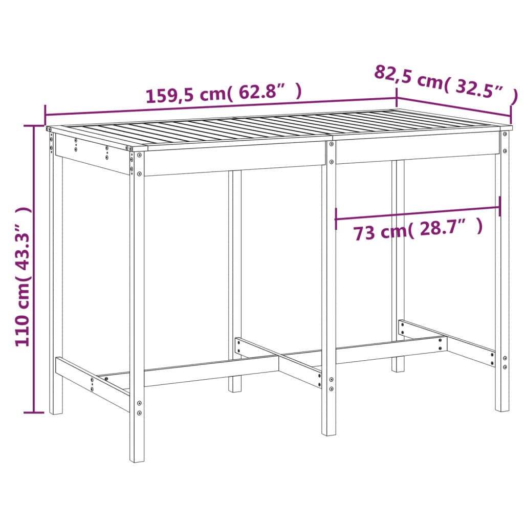 Gartentisch Honigbraun 159,5x82,5x110 cm Massivholz Kiefer