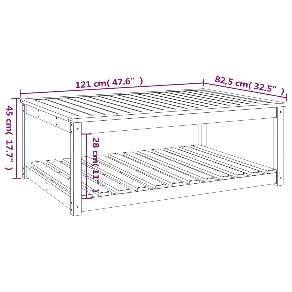 Gartentisch Grau 121x82,5x45 cm Massivholz Kiefer